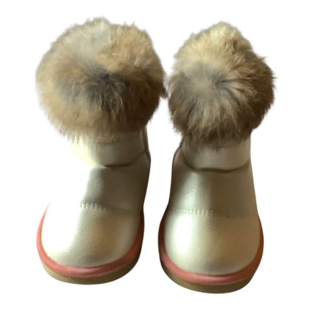 Comfy Kids Toddler Winter‎ Boots Size 5.5 Rabbit Fur Trim Non-Slip Soles Merence